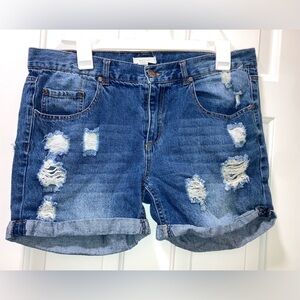Blue Asphalt Blue Jean Shorts Cuff Distressed Size 13